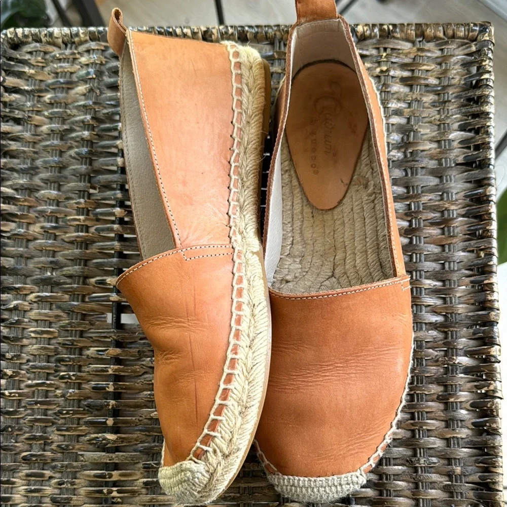 Tan Leather Espadrille Slip-On Flats Jute Sole Made in Spain Women’s size‎ 6.5